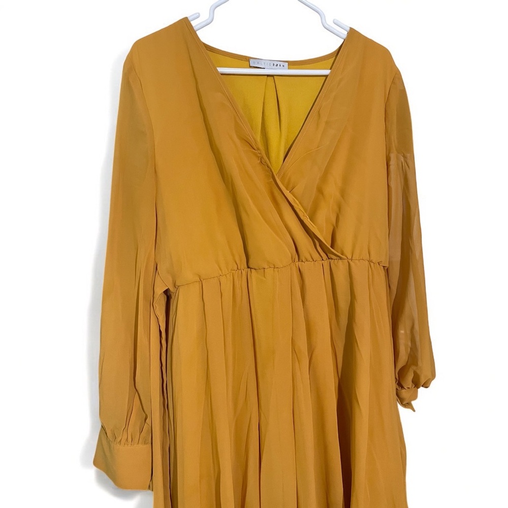 Elegant Mustard V-Neck Dress